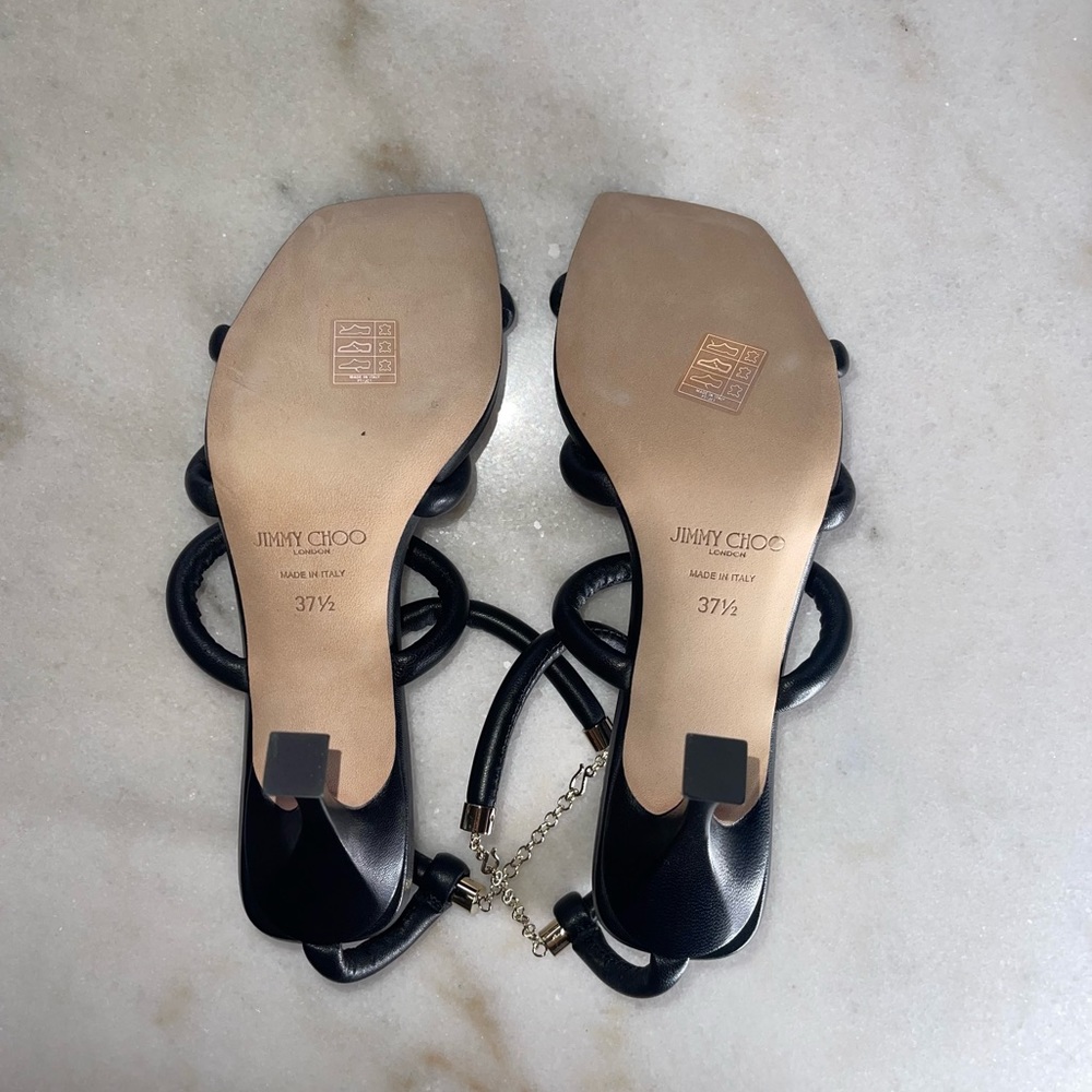 New Jimmy Choo Bay 90 Open Toe Sandal in Black Leather Womens 37.5 New NIB - Picture 17 of 17